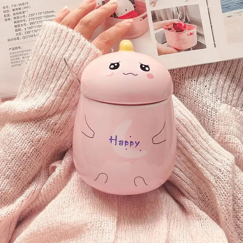 450ml Cute Tiger Dinosaur Ceramics Coffee Mug with Spoon Creative Hand Painted Drinkware Milk Tea Cups Novelty Gifts