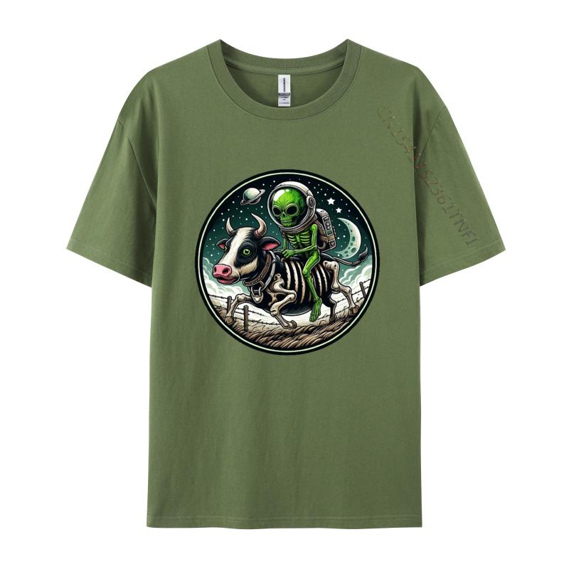 Space Alien Skeleton Riding A Zombie Cow TShirt Print Fashion Tee Shirt 3xl 100 Cotton Funny Male Tshirt