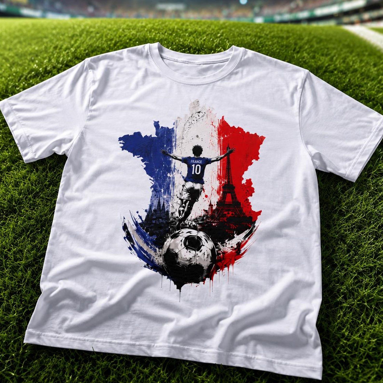 France Football T-Shirt 100% Cotton | French soccer fan shirt | France Fashion Graphic Tee | Paris Eiffel Tower Football Shirt | Unisex Tee 3XL