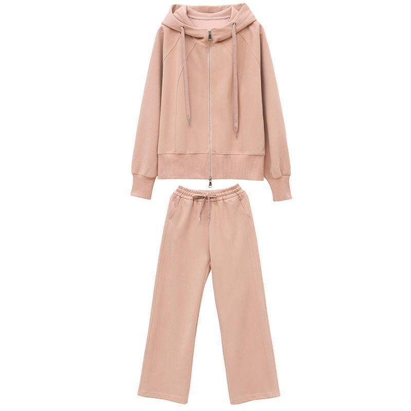 Plus Size Spring Casual Sports Suit Women's Fashion Hooded Thin Sweater Trousers Two-piece Suit