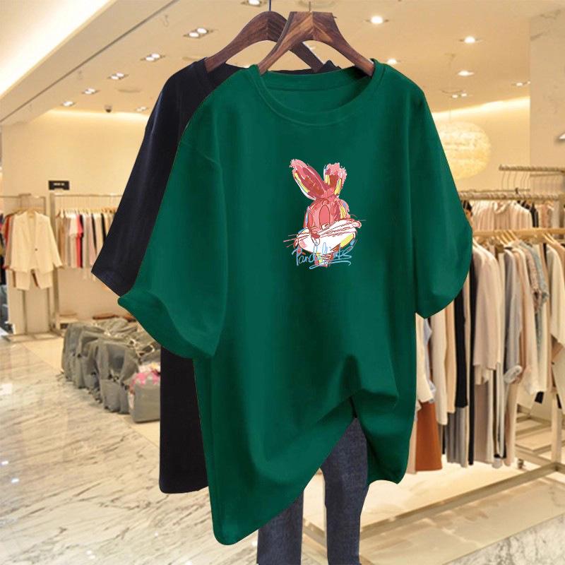 2026 Women's Cartoon Round Neck Short Sleeve Loose Plus Size Pure Cotton Summer T-shirt