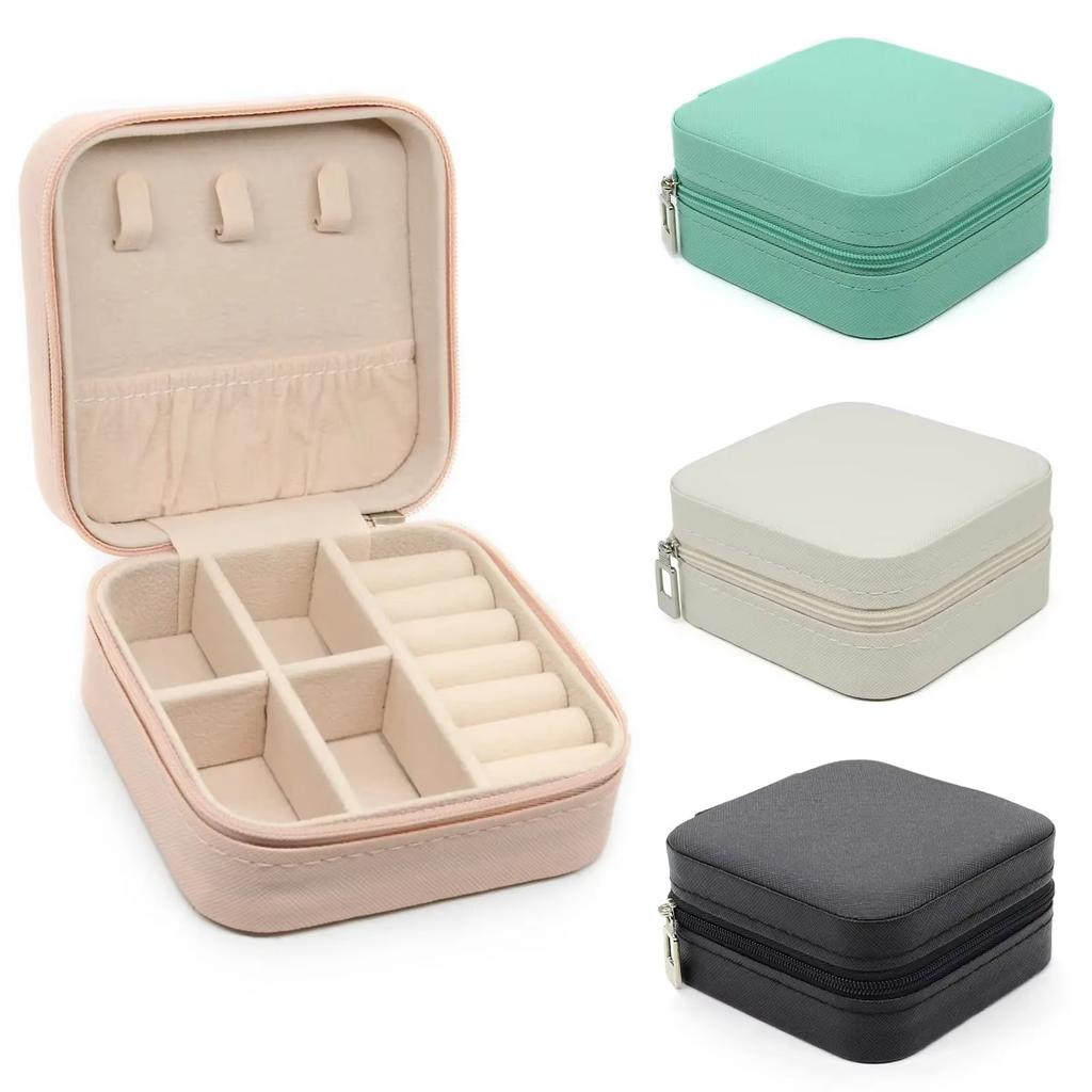 Mini-Schmuck-Aufbewahrungsbox, tragbar, für Zuhause, Reisen, Ohrringe, Halskette, Aufbewahrungsbox für Frauen, Ring-Organizer, PU-Leder-Vitrine