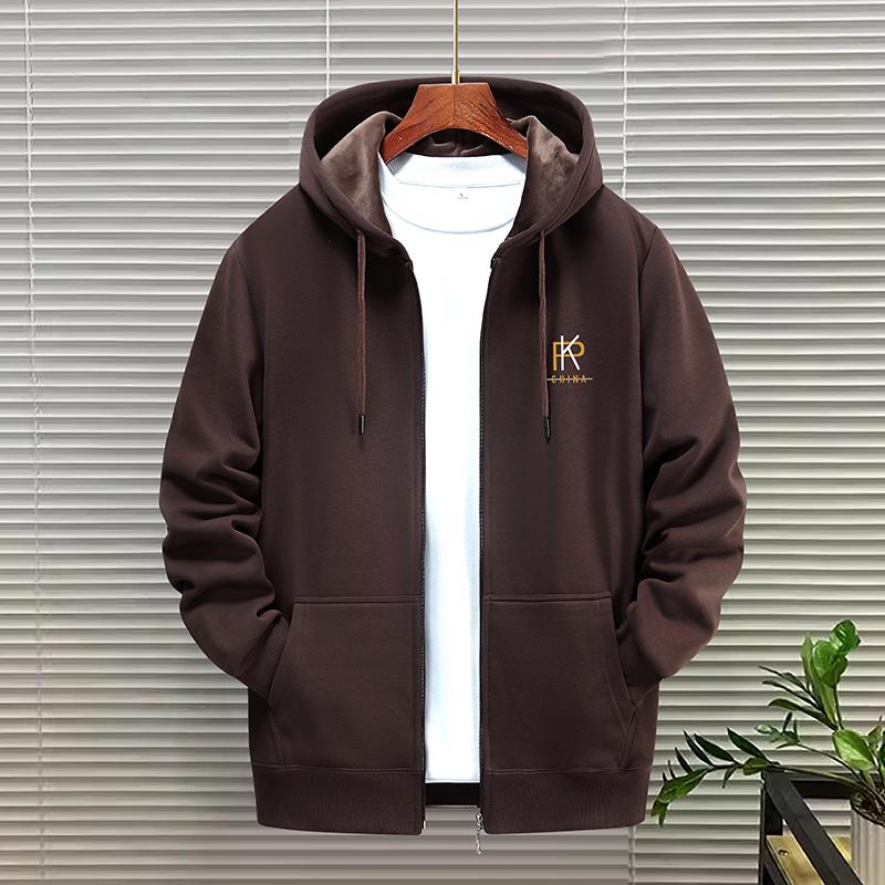 Men's Woodpecker Thickened Velvet Cardigan Hoodie - Loose Fit, Casual Couple Jacket for Spring, Autumn, Winter, Plus Sizes Available.