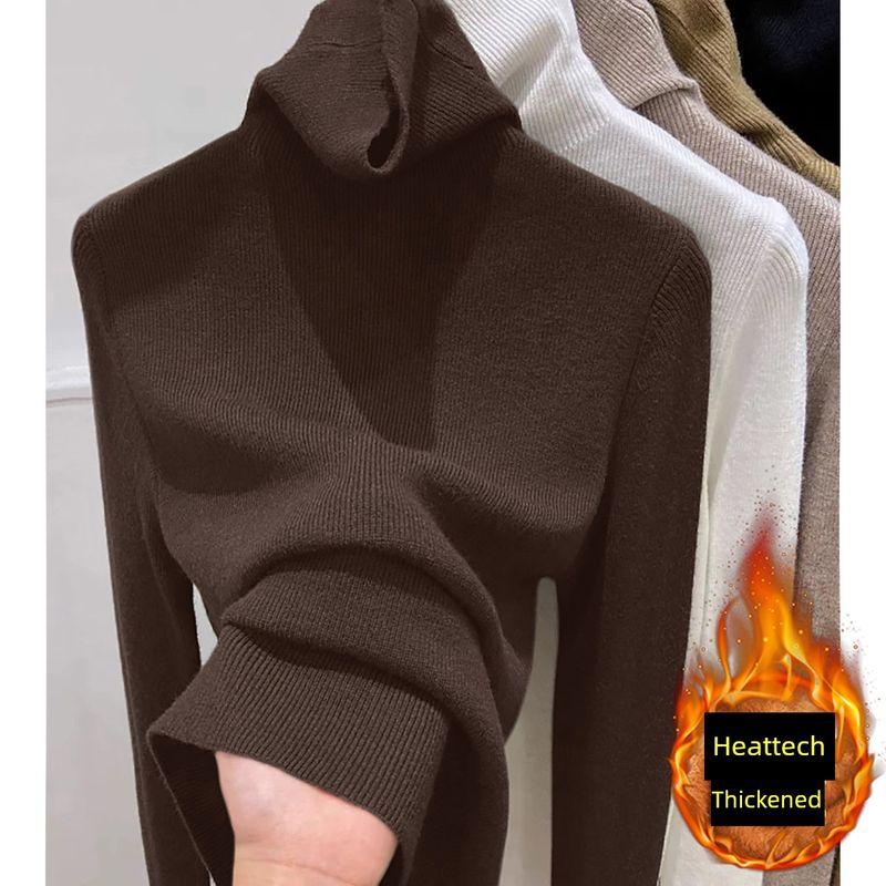 

Dark Brown Long Sleeves Knitwear Women s Silm Thickened Heaps Collar Sweater Inner Bottoming Top Winter New Arrival Dark brown L