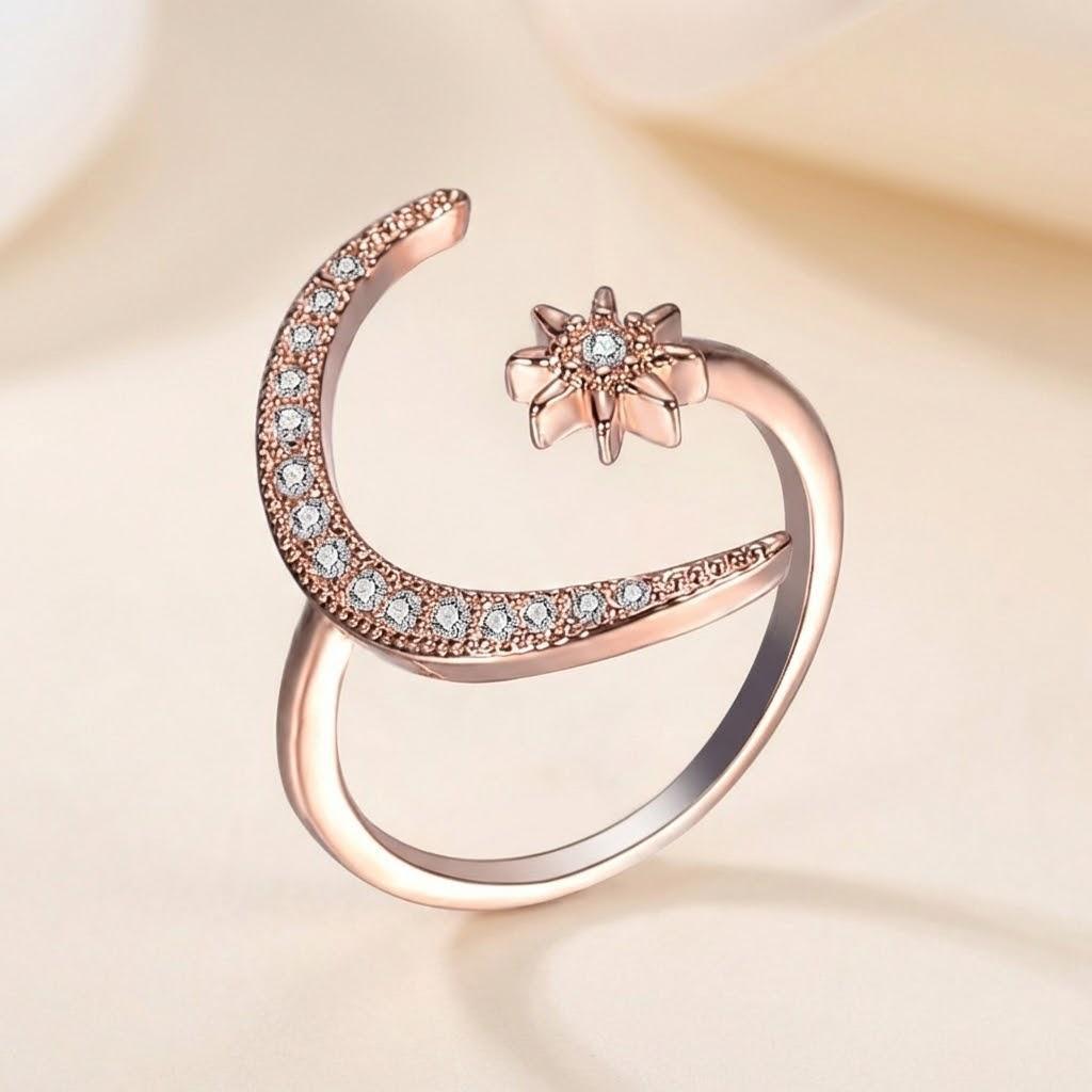 

Crescent Moon Star Diamond Crystal Open Rings for Women Bridal Wedding Engagement Fashion Jewelry