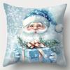 Christmas Decoration Pillow Cover Blue Santa Claus Snowman Snowflake Pattern Suitable for Home Room Sofa Cushion Cover