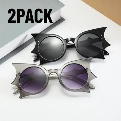2 PAKIETY Unikalne Okulary Przeciwsłoneczne w Kształcie Nietoperza dla Kobiet Vintage Śmieszne Okulary z Lat 90. Modne Nowości Goth Okulary na Imprezę Kostiumową Halloween