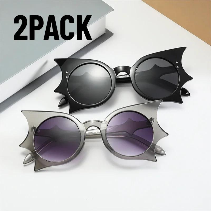 2PACK Unique Bat Shaped Sunglasses for Women Vintage Funny 90s Eyewear Fashion Novelty Goth Eyewear for Halloween Costume Party