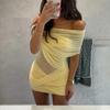 European and American Women's Clothing Autumn New Sleeveless One-word Neck Tube Top Pleated Sexy Waist and Hip Dress