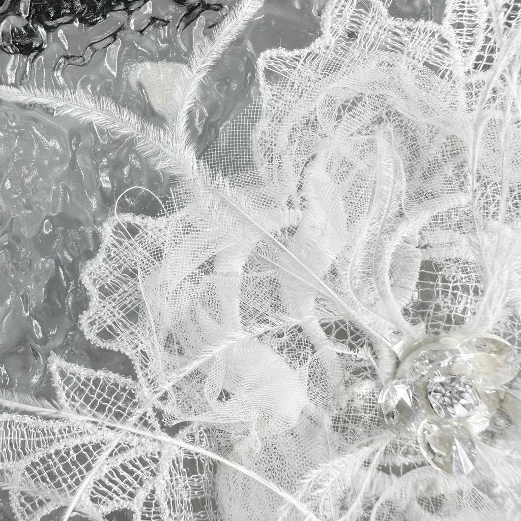 White Lace Feather Bead Embroidery Decal Clothing Luggage Dress Hair Accessories Decorative Cloth Stickers Accessories