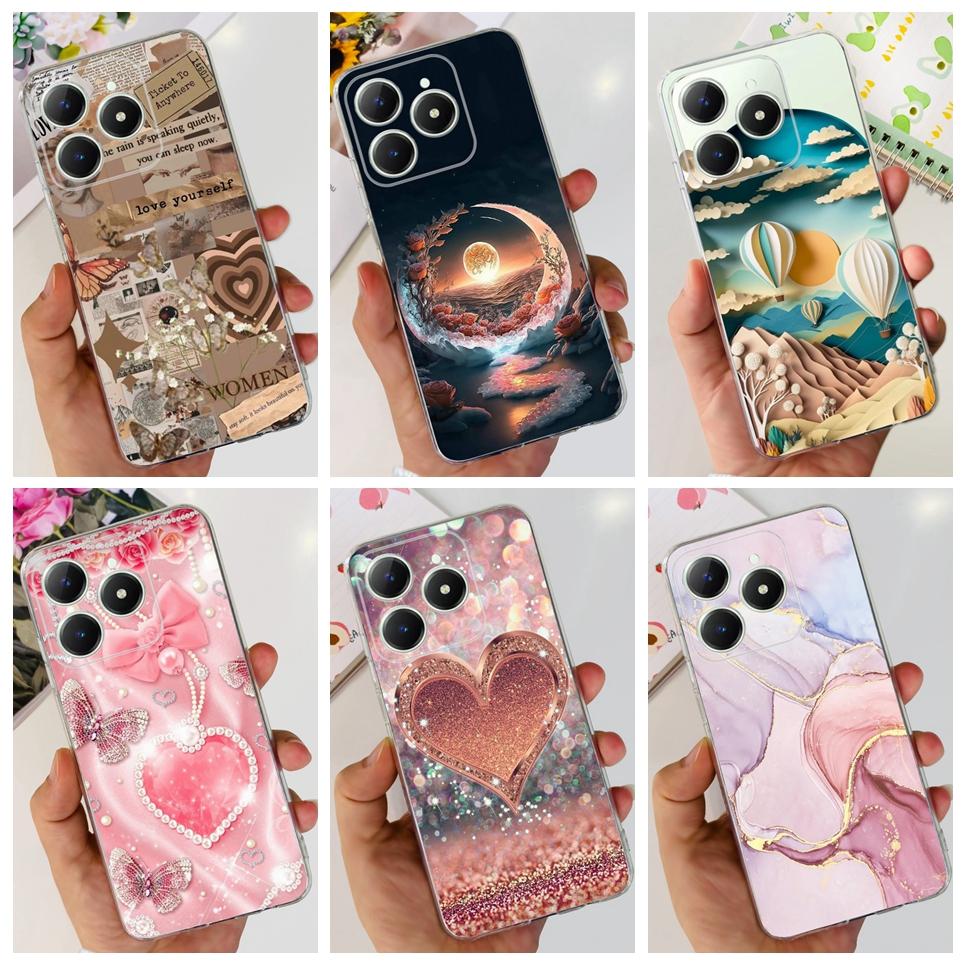 Couple Love Heart Back Case For Realme Narzo N61 N63 Realme C63 C61 Transparent Soft TPU Slim Silicone Phone Cover Fashion Capas