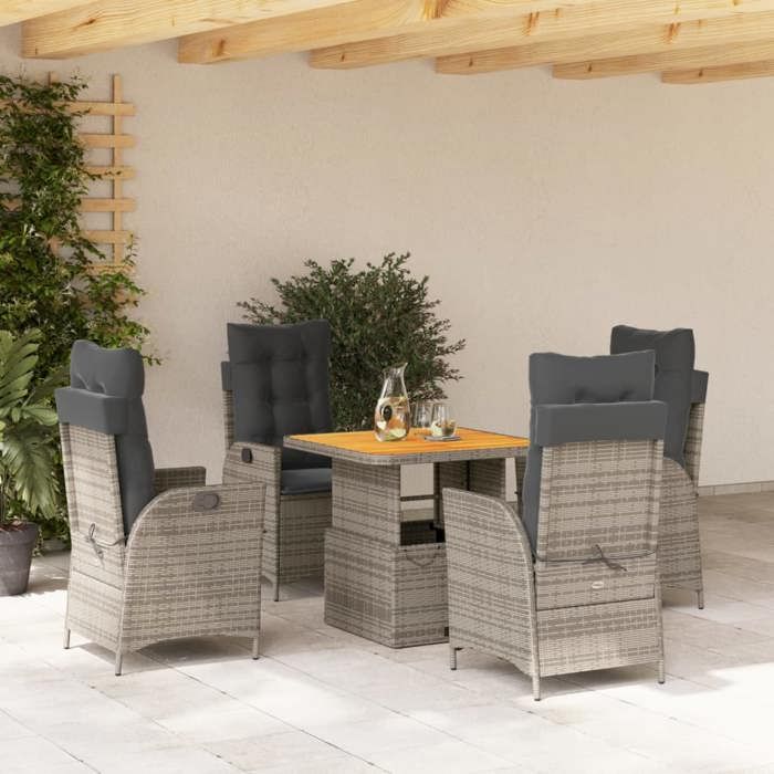 VidaXL Garden Dining Set with Cushions 5 Pcs, Patio Table, Patio Furniture, Outdoor Furniture, Grey 3277458