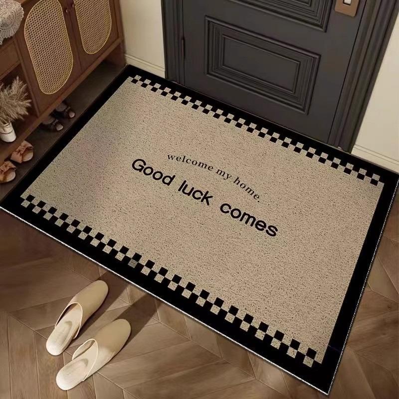 European Checkerboard Retro Border Welcome Mat Indoor and Outdoor Entrance Mat Kitchen and Bathroom Anti Slip Carpet Washable