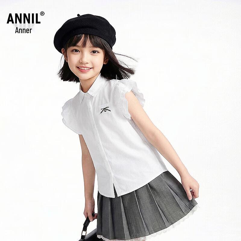 Annil Girls Cotton Lapel Short Sleeve Top 120