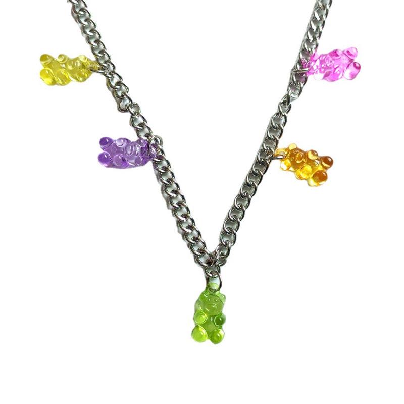 Collier Ours à Chaîne Épaisse Colorée - Bijou de Mode