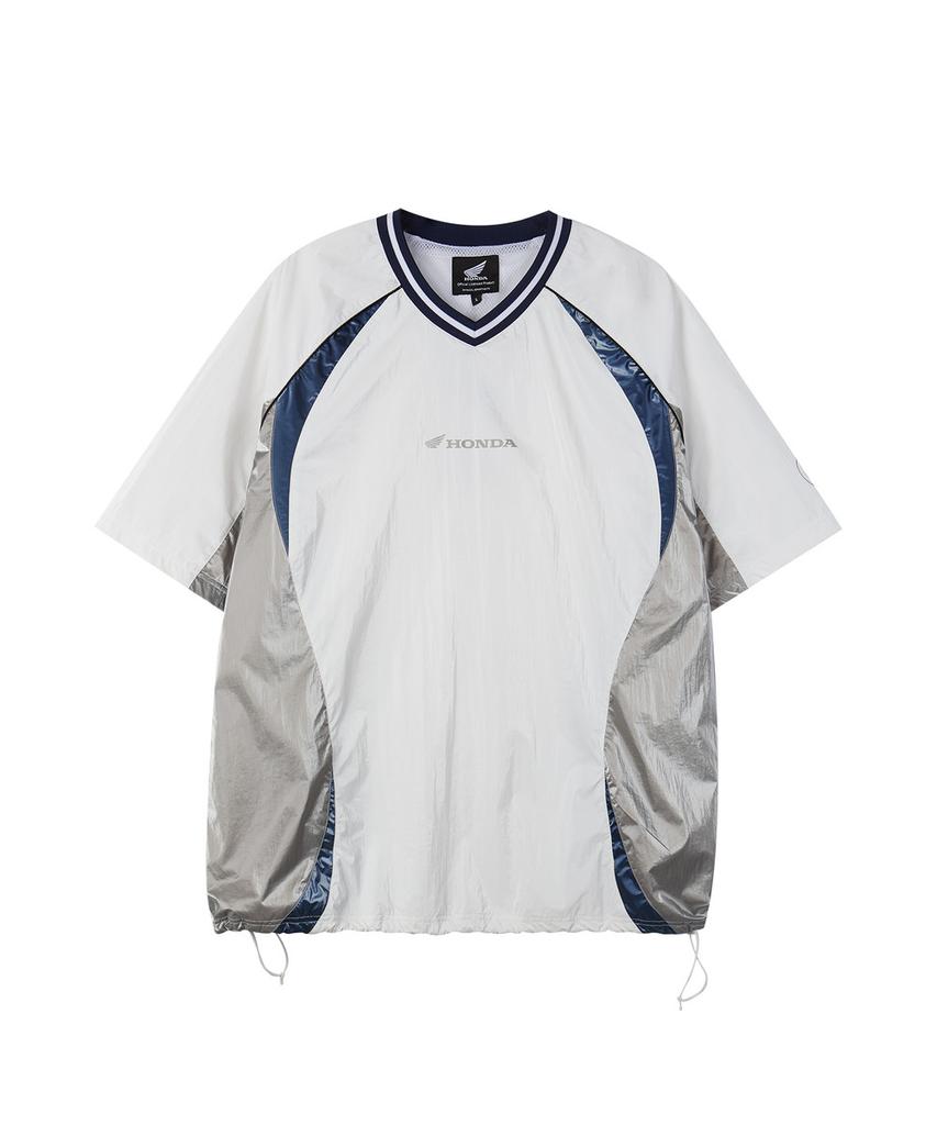 PHYPS MOTORCYCLE Glosy Nylon V Neck Short Sleeve White