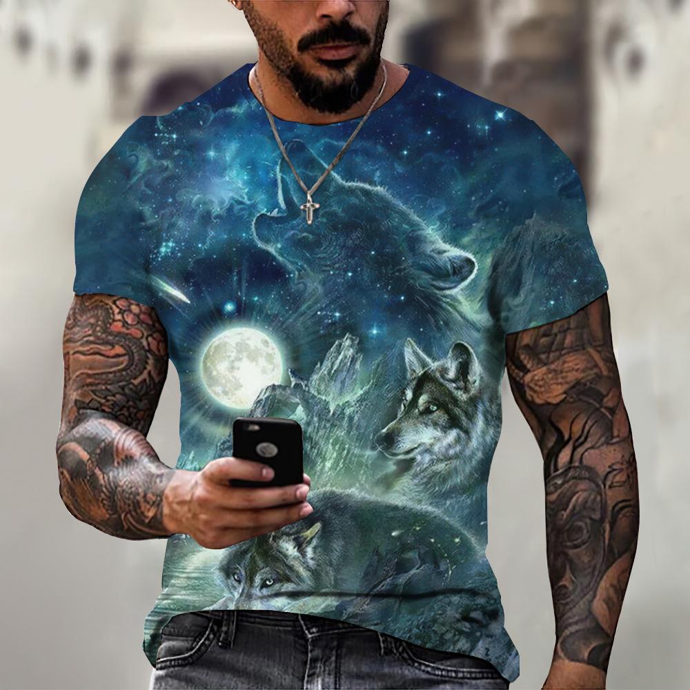 

3D T Shirt For Men Vintage O-neck Short Sleeve Tops Girls Wolf Print Harajuku Clothing 5XL