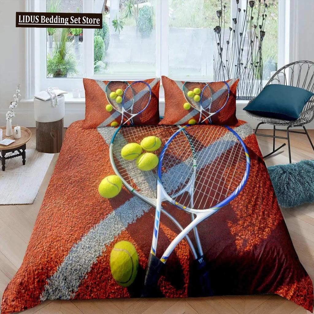 Tennis Ball Duvet Cover Set Sports Game Themed Bedding Set Twin Size For Boys Teens Adult Tennis Racket Ball Comforter Cover