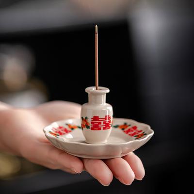 2 in 1 Chinesischer Räucherstäbchenhalter Keramischer Räuchergefäß für Räucherstäbchen Zuhause Innenraum Duftwerkzeuge Buddhismus Zubehör Heimdekoration