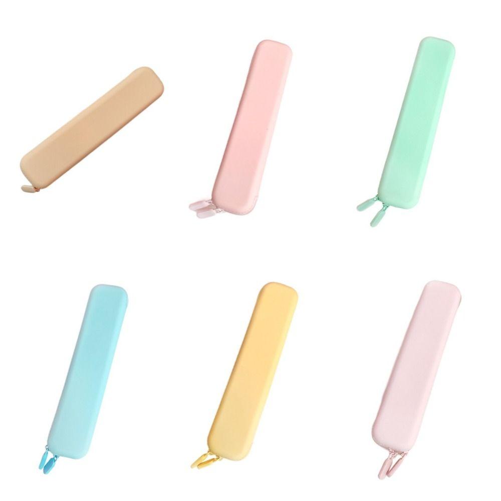 Multifunctional Pen Bag Solid Color Stationery Storage Bag Simple Silicone Pencil Case Friends