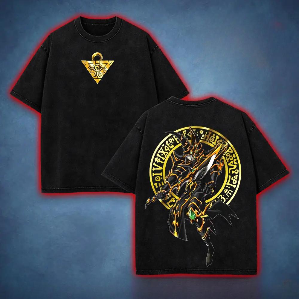 Hot-blooded Anime Yu-Gi-Oh Graphic Print T-Shirt Men Women Vintage Washed Cotton Summer New Tee Streetwear Hip Hop Harajuku Fashion Oversized Top