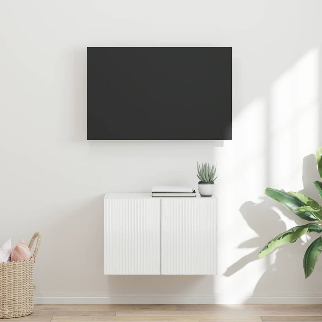 Wall Mounted TV Cabinet Glossy White 59.5 X 31 X 40 Cm Particleboard