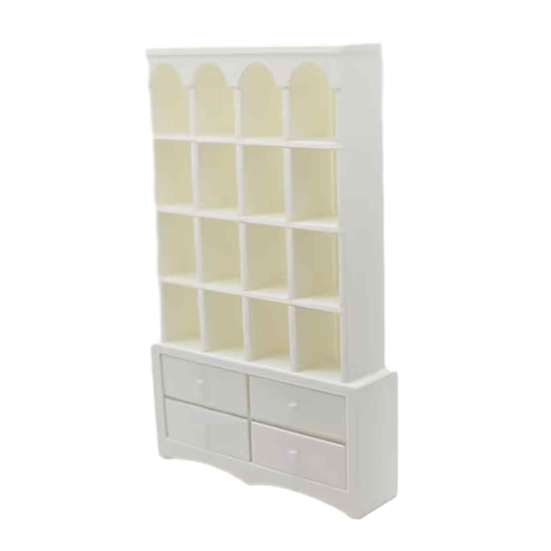 Figures Display Case Miniature Dollhouse Bookcase, 1:12 Scale Retro Arched Cabinet with Drawers, Sand Table Landscaping Props Matte Black Simulation
