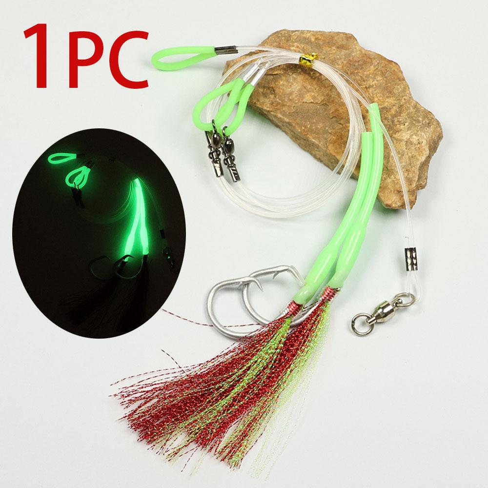 

1 шт. Светящаяся оснастка Сабики для глубоководной рыбалки на хапуку, групера, треску с блесной и крючком-кругом для тунца, оснастка ручной вязки для морской рыбалки белый