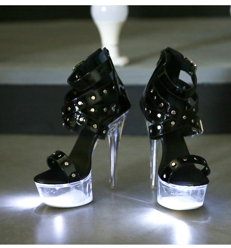 190 Series 14.5 CM Heel 4.5 CM Platform 190-45 Luminous Rivet Zipper Roman Sandals Transparent High Heel 15cm LFD