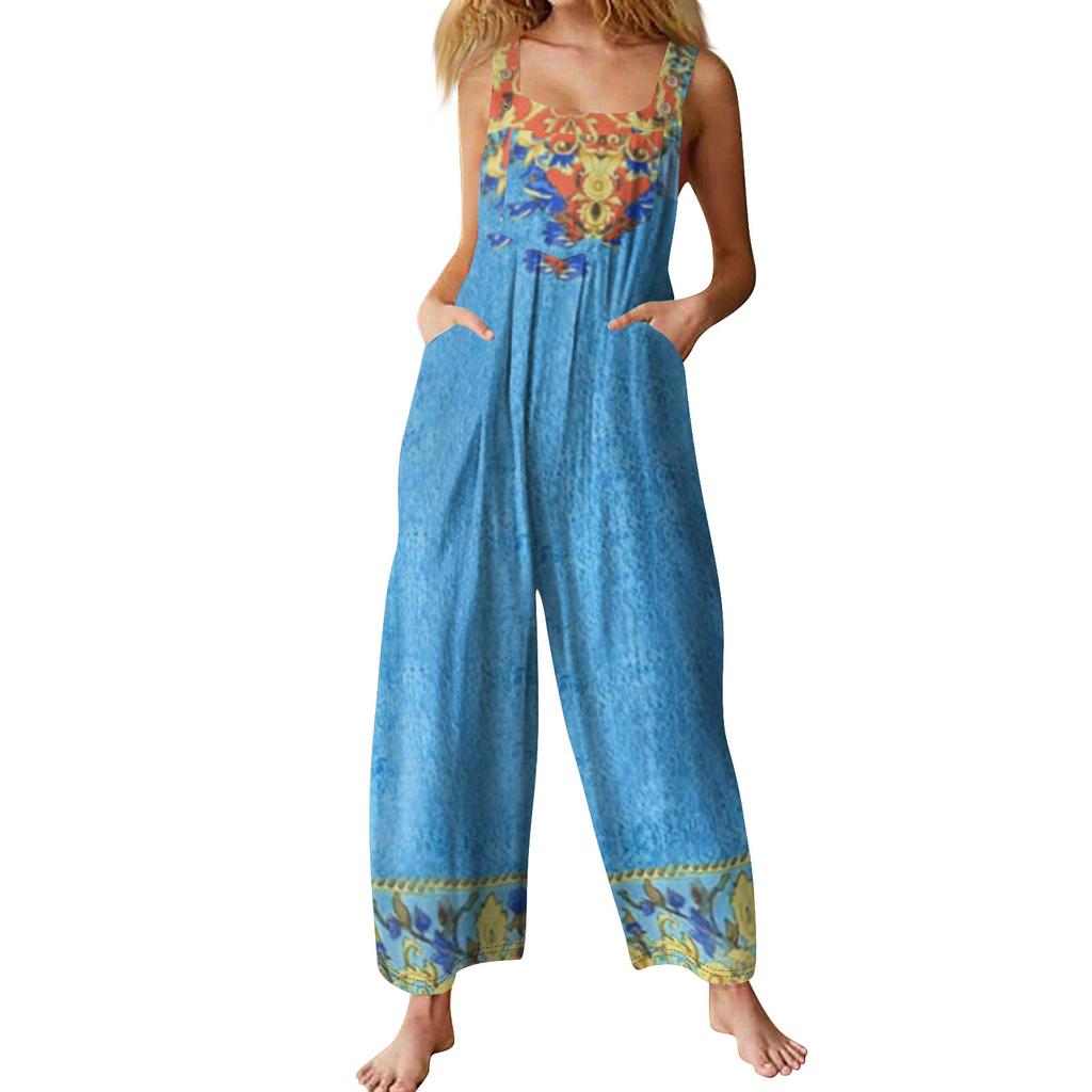 Women's Casual Jumpsuit Sleeveless Popular Floral Print Jumpsuit