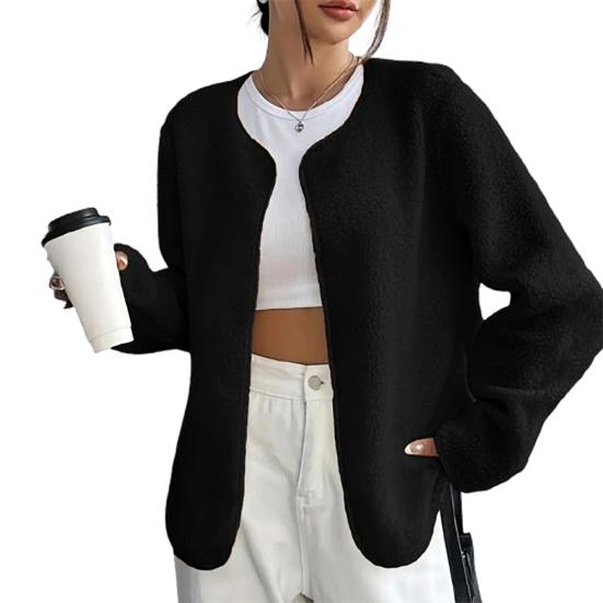 Women's Open Front Fleece Jacket Long Sleeve Cardigan Coat Soft Fuzzy Sherpa Jackets Fall Casual Warm Outerwear