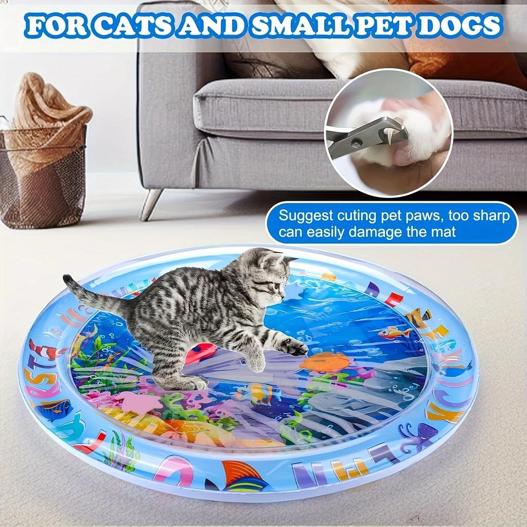 Spill-Proof Interactive Water Sensory Cat Mat, Floating Fish Pattern - Durable PVC Material, Indoor Boredom Relief Toy