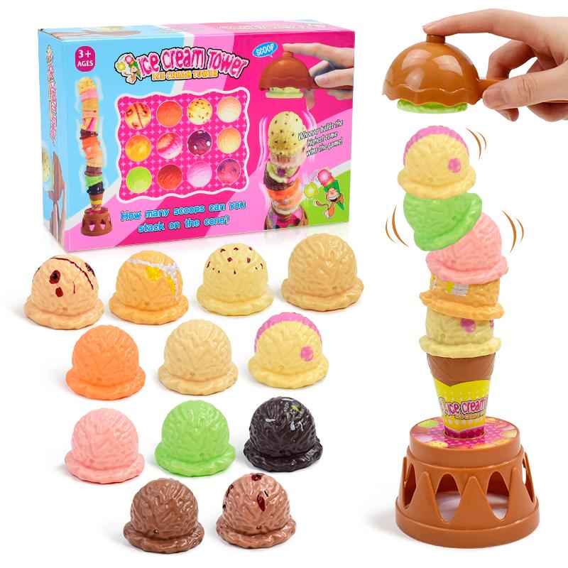 Kids Ice Cream Stacking Toy Educational Pretend Play Food Puzzle Simulated Food Stack Up Play Interactive Early Learning Toy