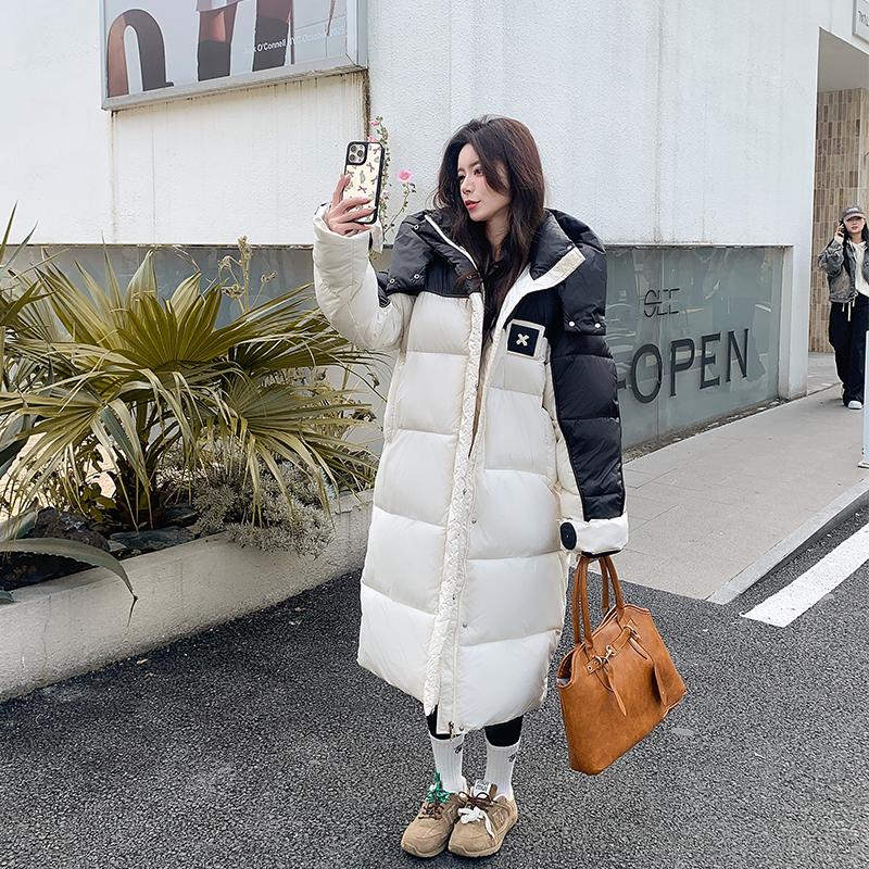 Autumn Winter Thicken Warm Parka Women Casual Contrast Color Big Pocket Loose Long Hooded Coat Jackets Outwear