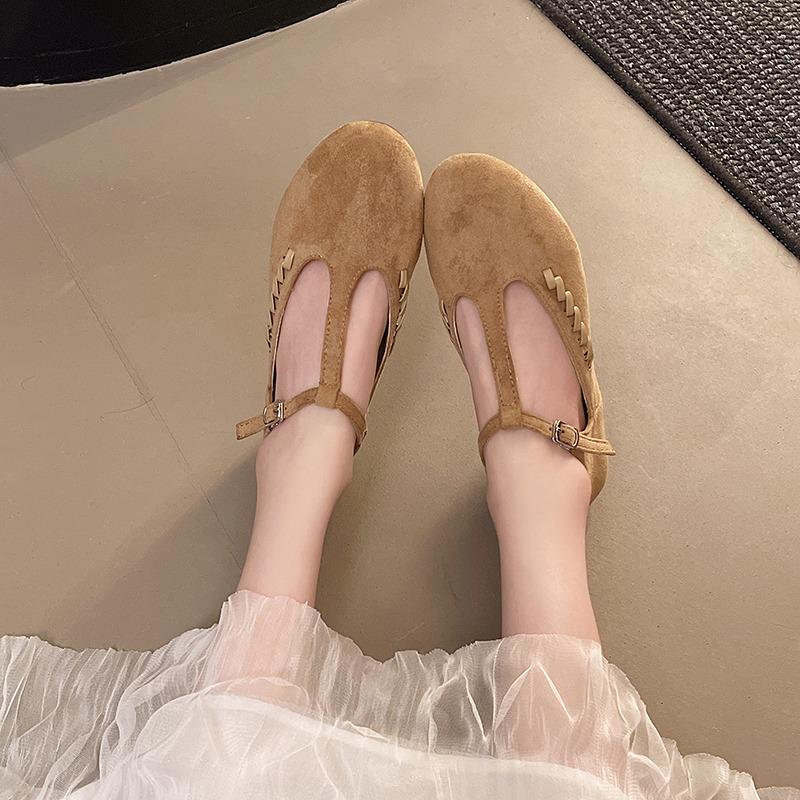 Literary And Retro Suede Shallow Single Shoes For Women Spring Korean Heightened Low-heeled Mary Jane Shoes