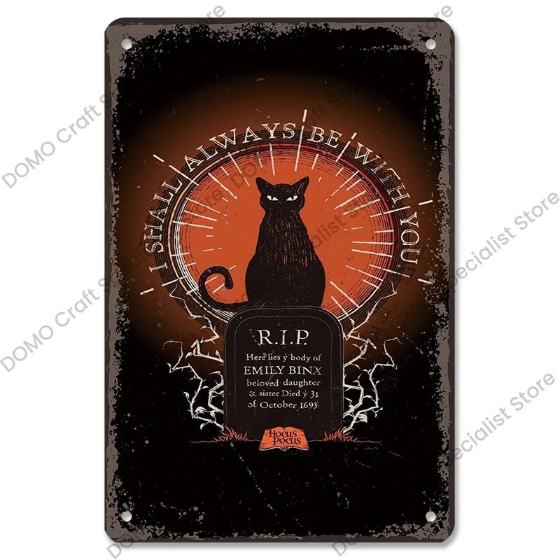 Happy Halloween Retro Poster Metal Plate Jack-O-Lantern Black Cat Witch Metal Tin Signs Vintage Halloween Party Living Room Home