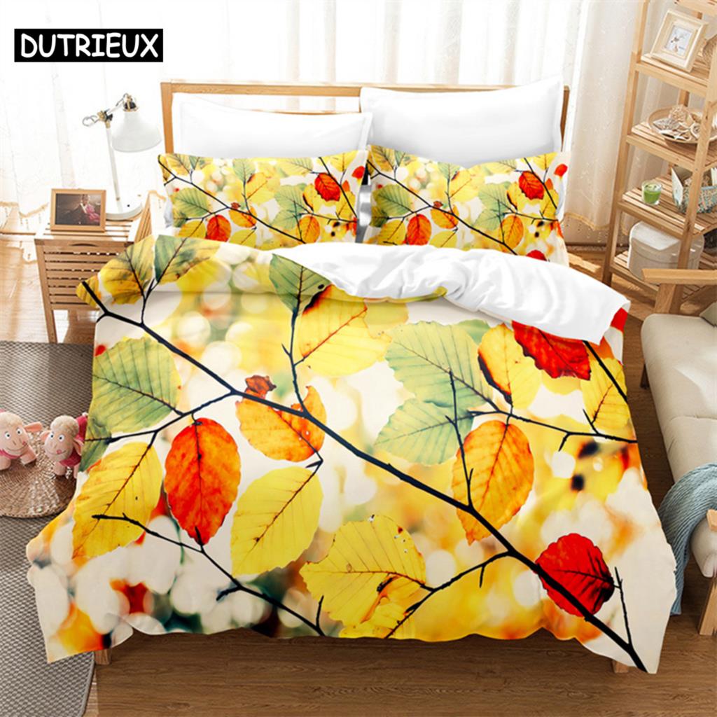 

Maple Leaf Queen Bedding Set Duvet Cover Set Kids Bedding Digital Printing Bed Linen King Size Duvet Cover Set Bedding Set EU Single(135*200cm)3pcs