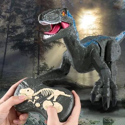SHOP-STORY - VELOCIRAPTOR GREY : Remote Control Dinosaur with Lights and Sounds