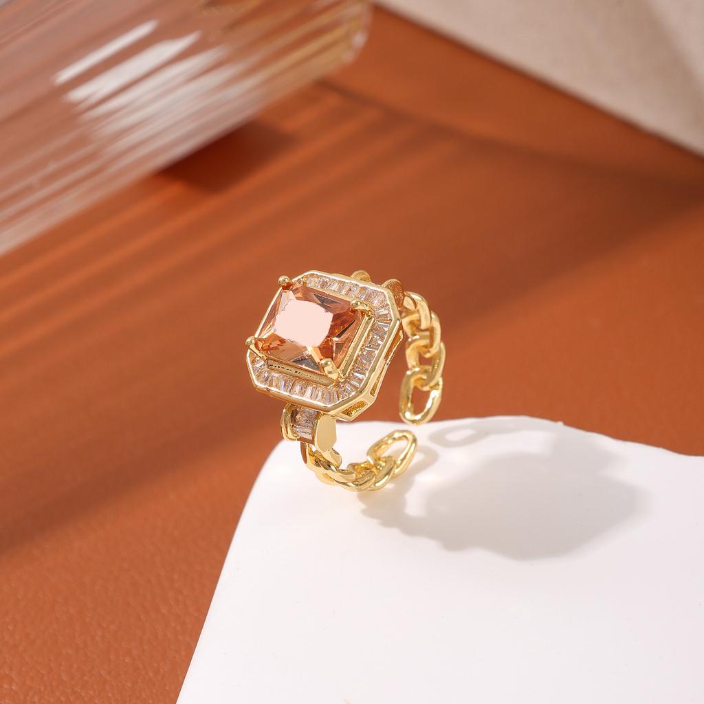 European American High-end Gem Ring Women Niche Light Luxury Zircon Open Adjustable Finger Jewelry Gift