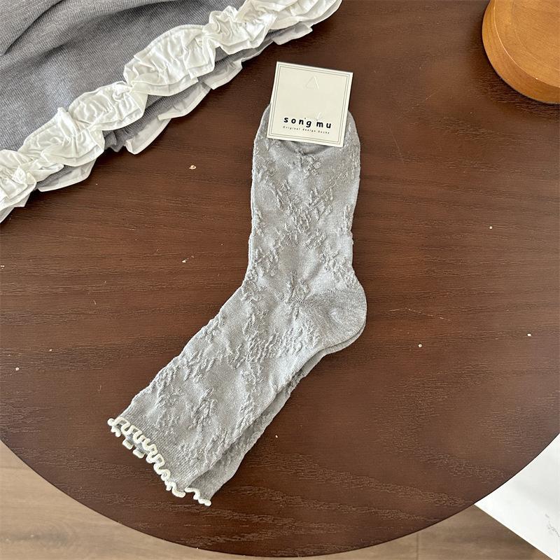 Mori Socks Women'S College Wind Fungus Edge Butterfly Trend Retro Women'S Cotton Socks Medium Tube Socks