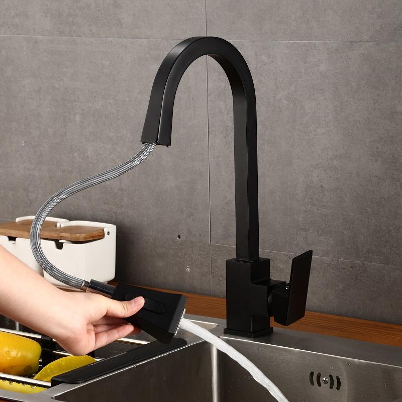 Tap Black and White Kitchen Faucet Dish Basin All Copper Hot and Cold Pull-out Rotating Household Showerhead Sink Basin Faucet