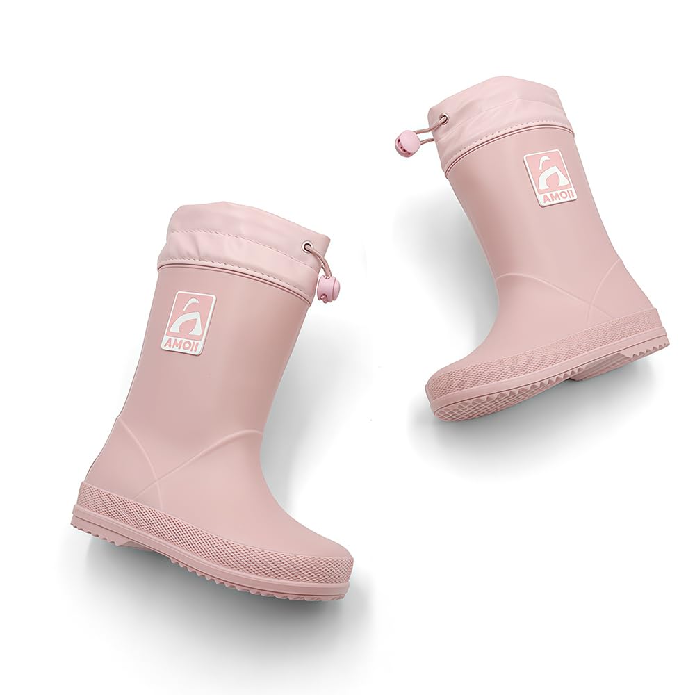 Amozi Kids' Rain Boots, Hooded Rain Shoes for Boys and Girls, Waterproof Rain Boots for Toddlers, Babies, Girls, Boys, Toddlers, and Juniors, Reflecti
