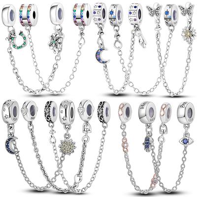 Sparkling Clear Silver Safety Chain 925 Silver Safety Chain Charm Beads Fit Original Bracelet Diy Jewelry