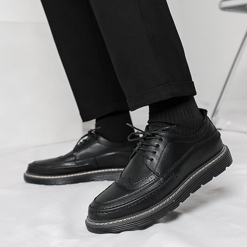 New Brogues Leather Platform Oxfords Lace Up Thick Tottom Male Derby Shoes Casual Loafers Mens Square Toe Formal Dress Shoes Men