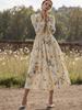 Vintage Casual V-Neck Floral Long Sleeve Women's Dress Maxi Dress Spring New Arrival