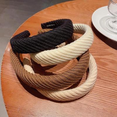Popular Women's Retro Corduroy Twill Headband with Wide Brim and Sponge Hairpin for Autumn and Winter