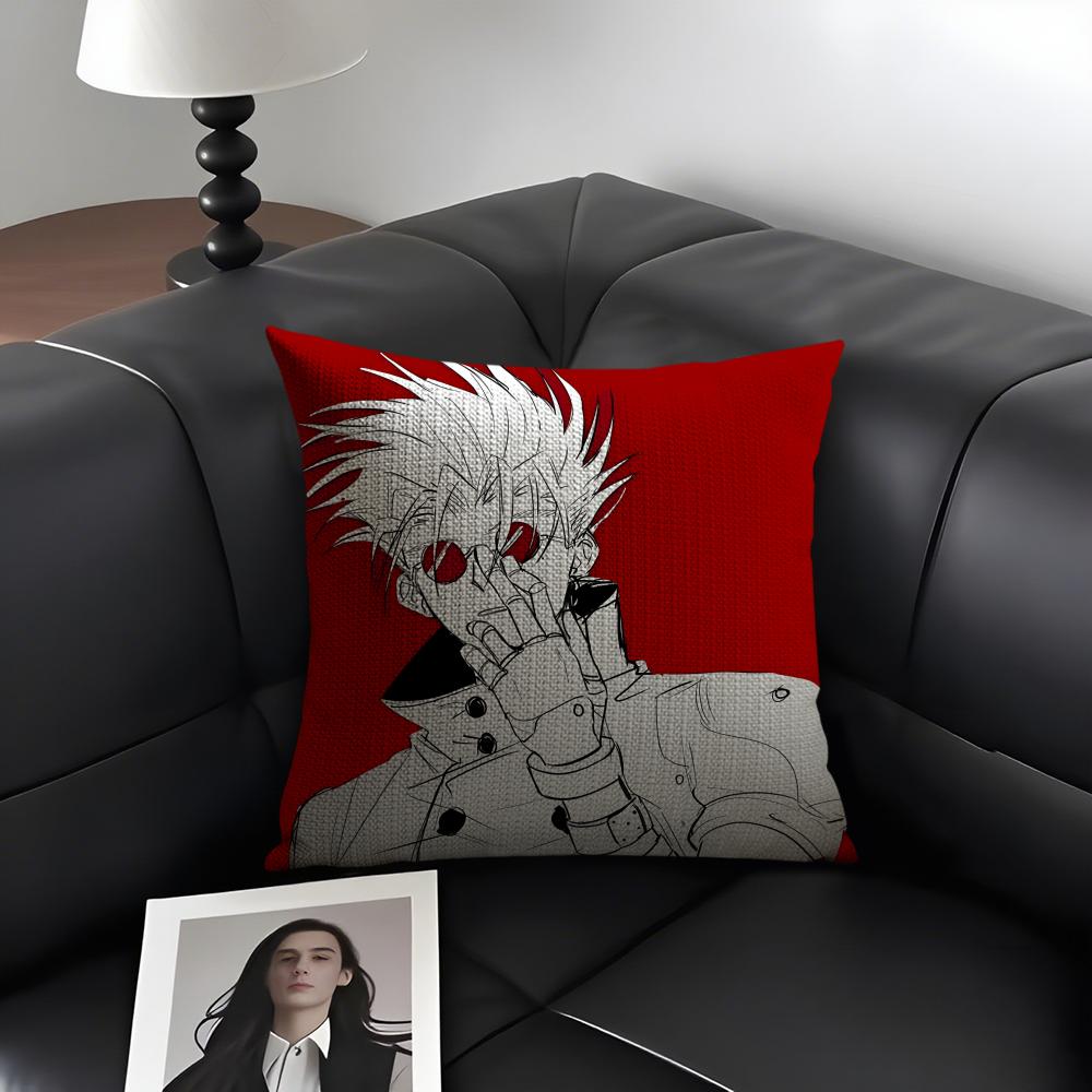TTrigun StampedeE Anime Cushion Cover Natural Linen Organic Fabric DoubleSided Printing Sofa Home Decor Gift Pillow Case