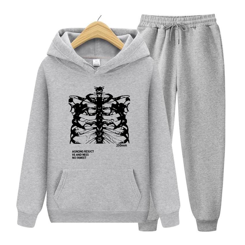Women Long Sleeve Hoodie Set Pocket Long Sleeve Streetwear Blsack Skeleton Print Grunge Gothic Oversized Hoodie