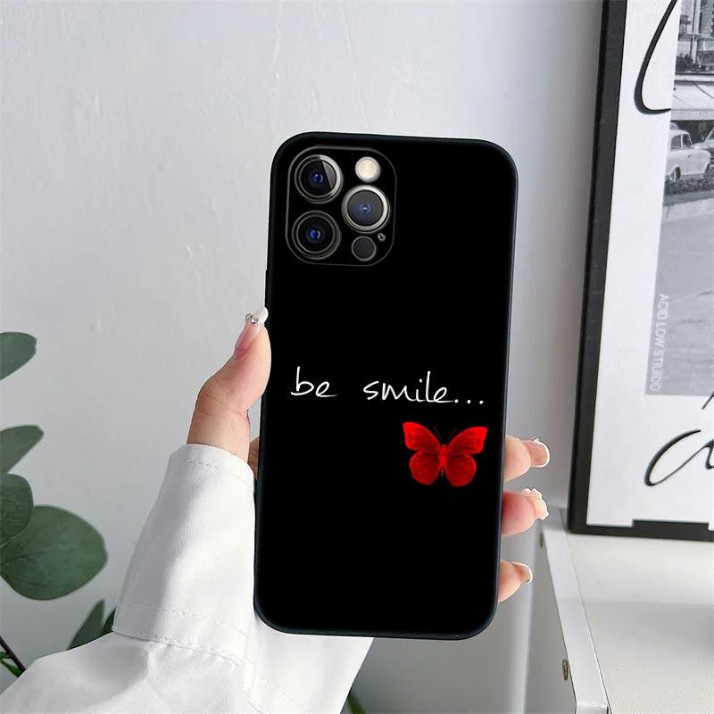 Butterfly Love Black Phone Case for iPhone 11 15 16 Pro Max Case Coque 14 Plus 13 Pro 12 11 XS 16 8 SE 2020 15Pro TPU Soft Cover