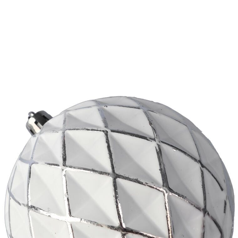 Set of 3 plastic baubles with decoration, 8 cm, white